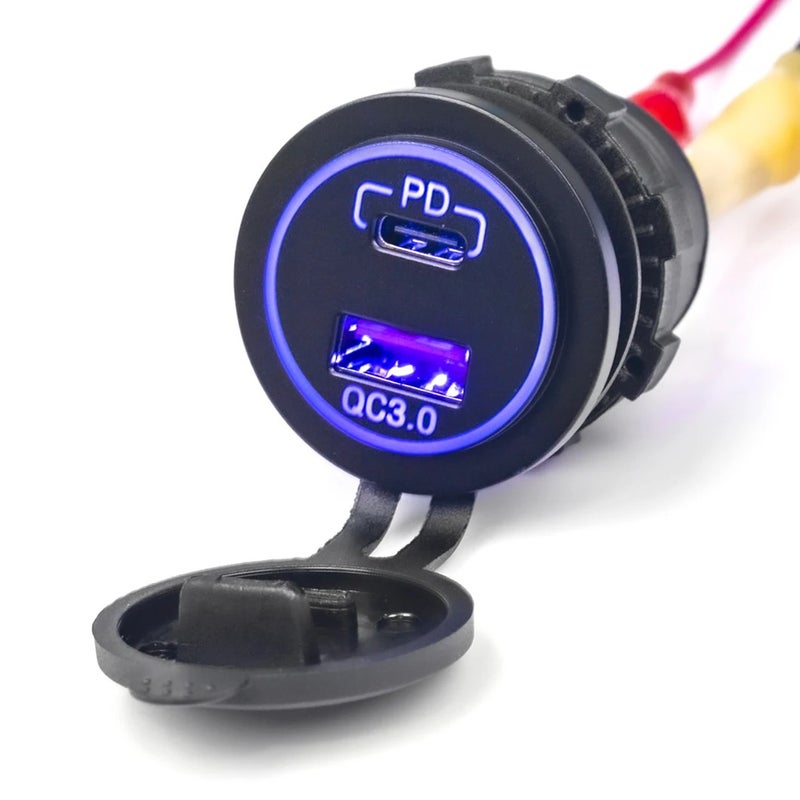 Y&D Dual USB Car Charger with LED (Red/Green/Blue) - Type C & QC3.0, Reverse Polarity Protection, 12-24V Automobile Charger - 1 Year Warranty - Image 4